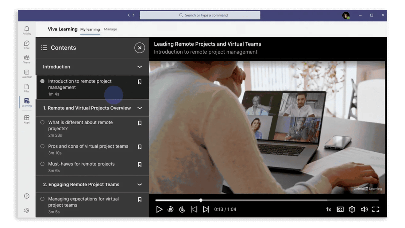 Play LinkedIn Learning courses in Viva Learning