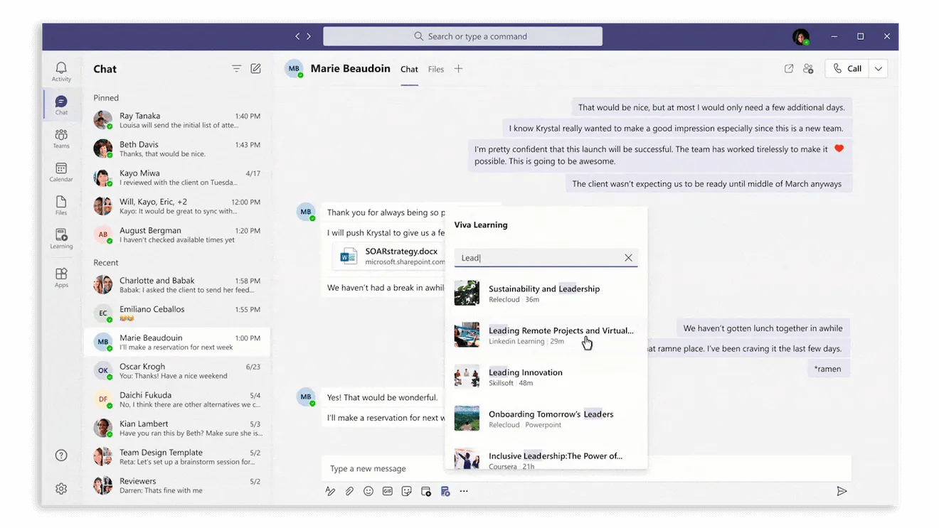 Easily search for and share learning content with Viva Learning