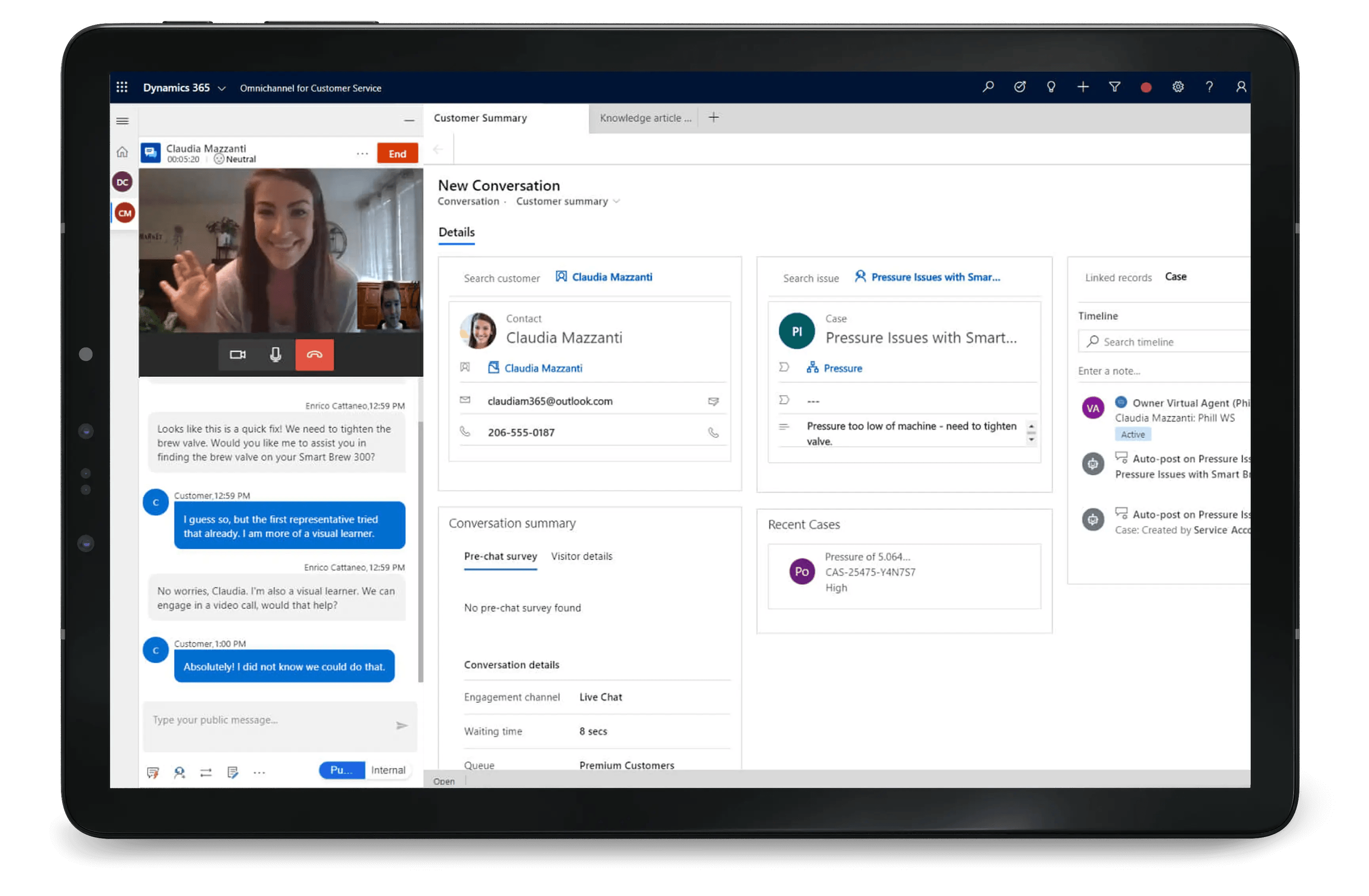 Dynamics 365 Customer Service allows you to interact with customers