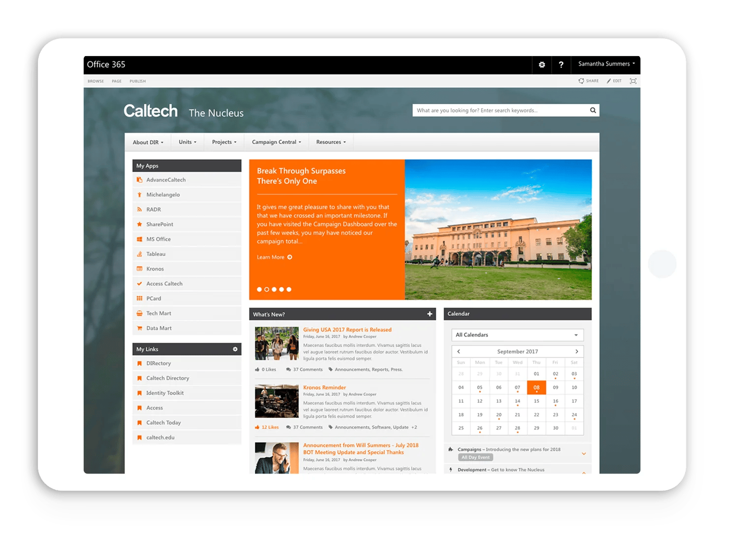 Caltech Staff Intranet | Key Features