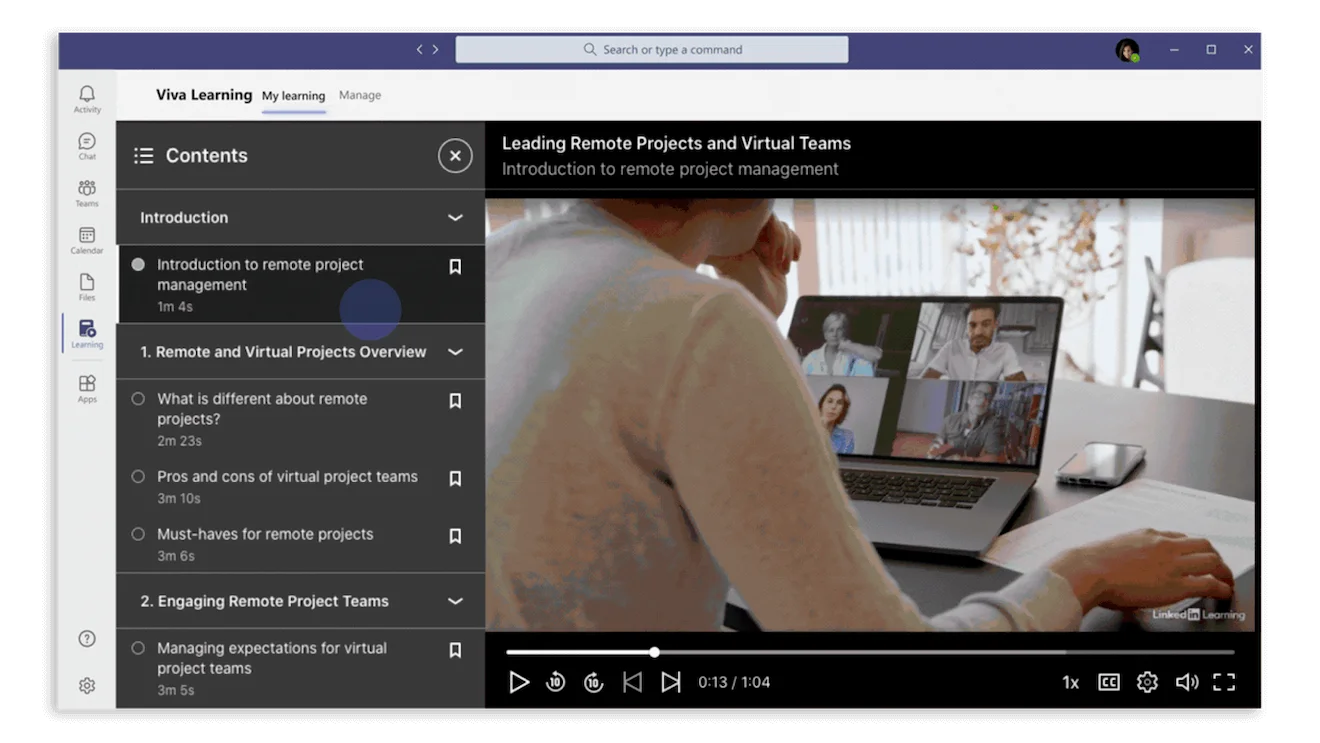 Play LinkedIn Learning courses in Viva Learning