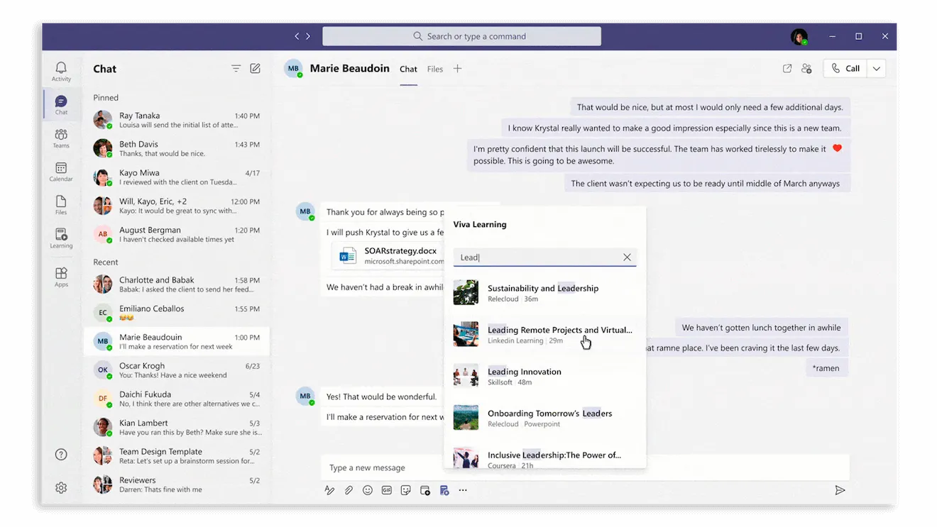 Easily search for and share learning content with Viva Learning