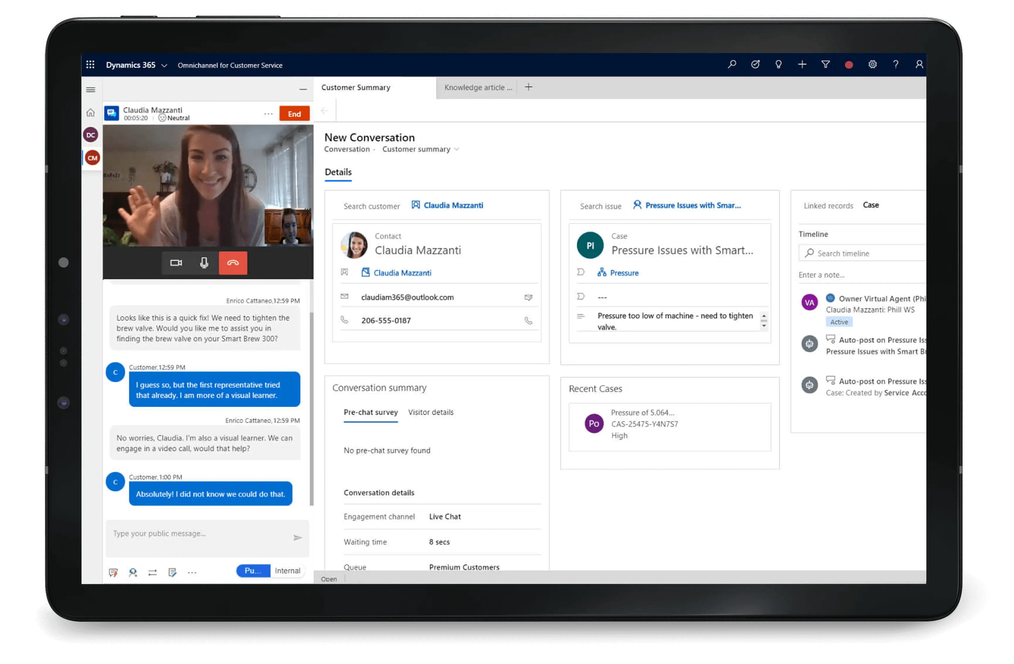 Dynamics 365 Customer Service allows you to interact with customers