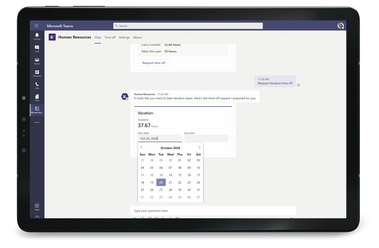 Time-off balances and submit leave requests through Microsoft Teams